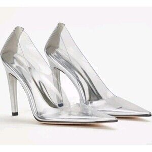 Good American Clear Cinderella Heels Pointed Toe Smoke Womens 9.5 Narrow  New!